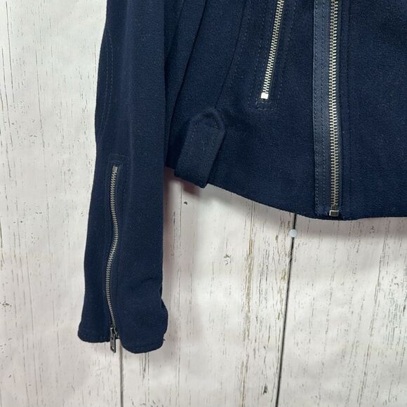 American Eagle Outfitters Asymmetrical Wool Blend Navy Blue Zip Moto Jacket - Picture 7 of 16